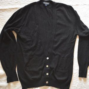 Lands' End black cashmere grandpa cardigan with pockets